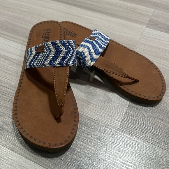 FLOJOS Women’s Flip Flops Blue Raffia Size 10 - Picture 1 of 5